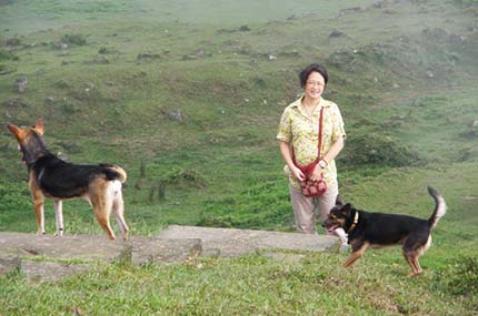 桃源谷の草原を散歩する梅姐と陳家の子どもたち